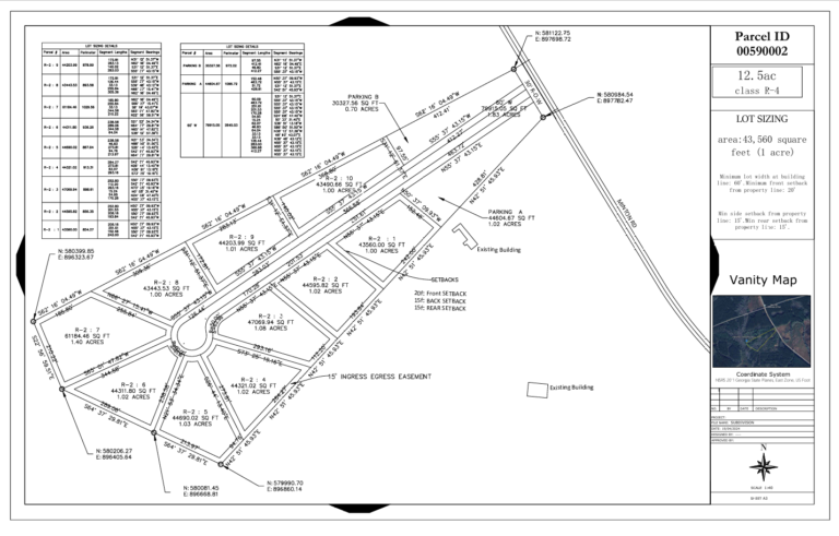 Preliminary subdivision plan for 12.5-acre parcel with lot lines, easements, and bearings, Quay County, New Mexico.
