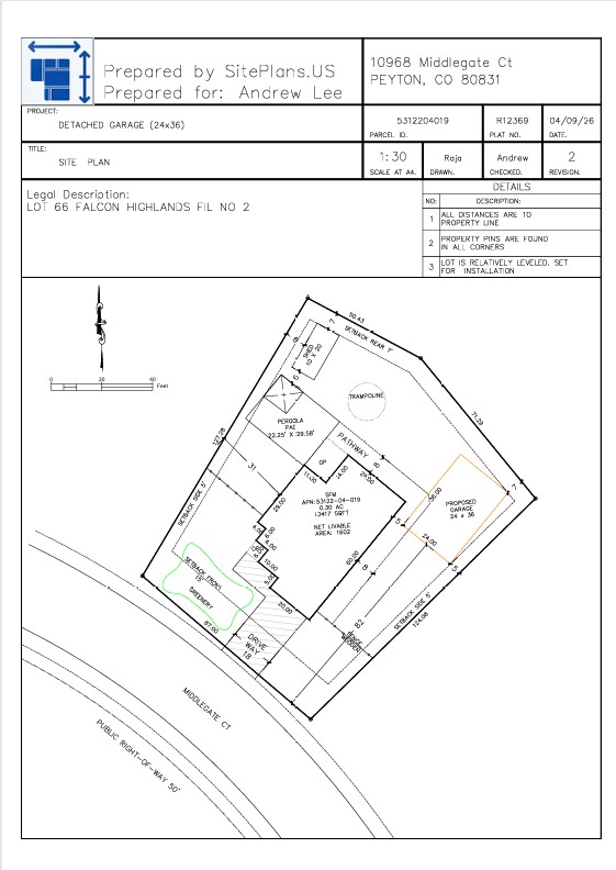 Garage permit site plan in peyton city colorado Final delivery