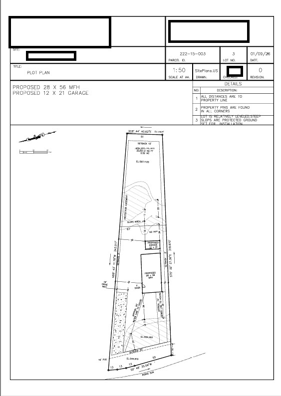 Proposed 28 x 56 MFH Addition to vaccant Lot and 12 x 21 Garage permit plot plan
